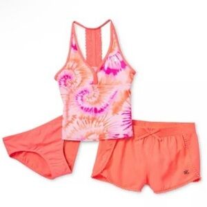 ZeroXposur Big Kid Girls Tie Dye Tankini Set Orange Pink Conch L 14.5/16.5 NWT